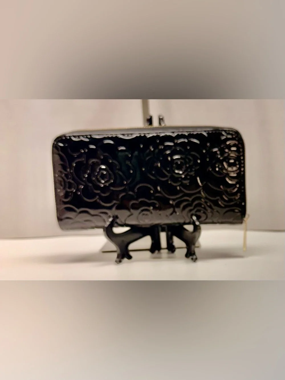 Black Patent Floral-Embossed Women’s Clutch -NWOT